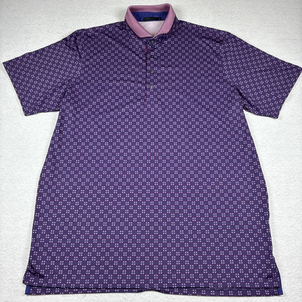 Greyson Golf Polo Shirt Purple Geometric Floral Performance Lightweight Mens XL